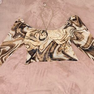 Fashion Nova Beige and Brown Swirl Crop Top